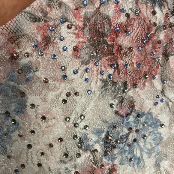 Y2K Style Fairy Floral Lace and Rhinestone Top with Flutter Sleeves Size M - Picture 6 of 13